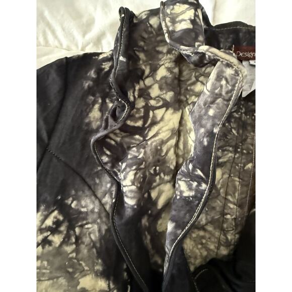 Design Todays Small Jacket Black Tan Tie Dye Wire Ruffle Collar Art Big Button - Picture 6 of 11